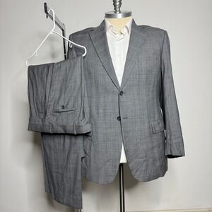 Botany 500 Super 110s Wool Plaid Two-Piece Suit 43R‎ 36W Grey Made in Italy